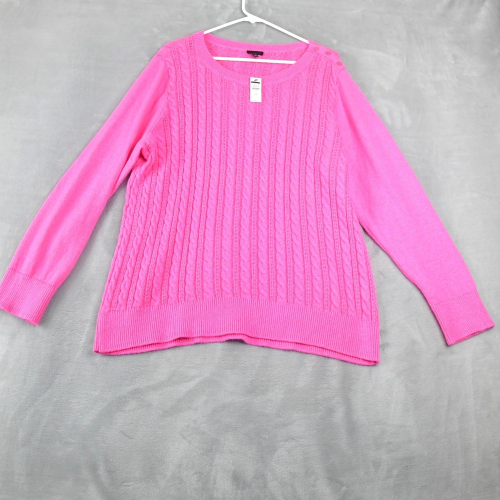Talbots Plus Hot Pink Cable Knit Sweater Button Shoulder Cotton Blend 2X